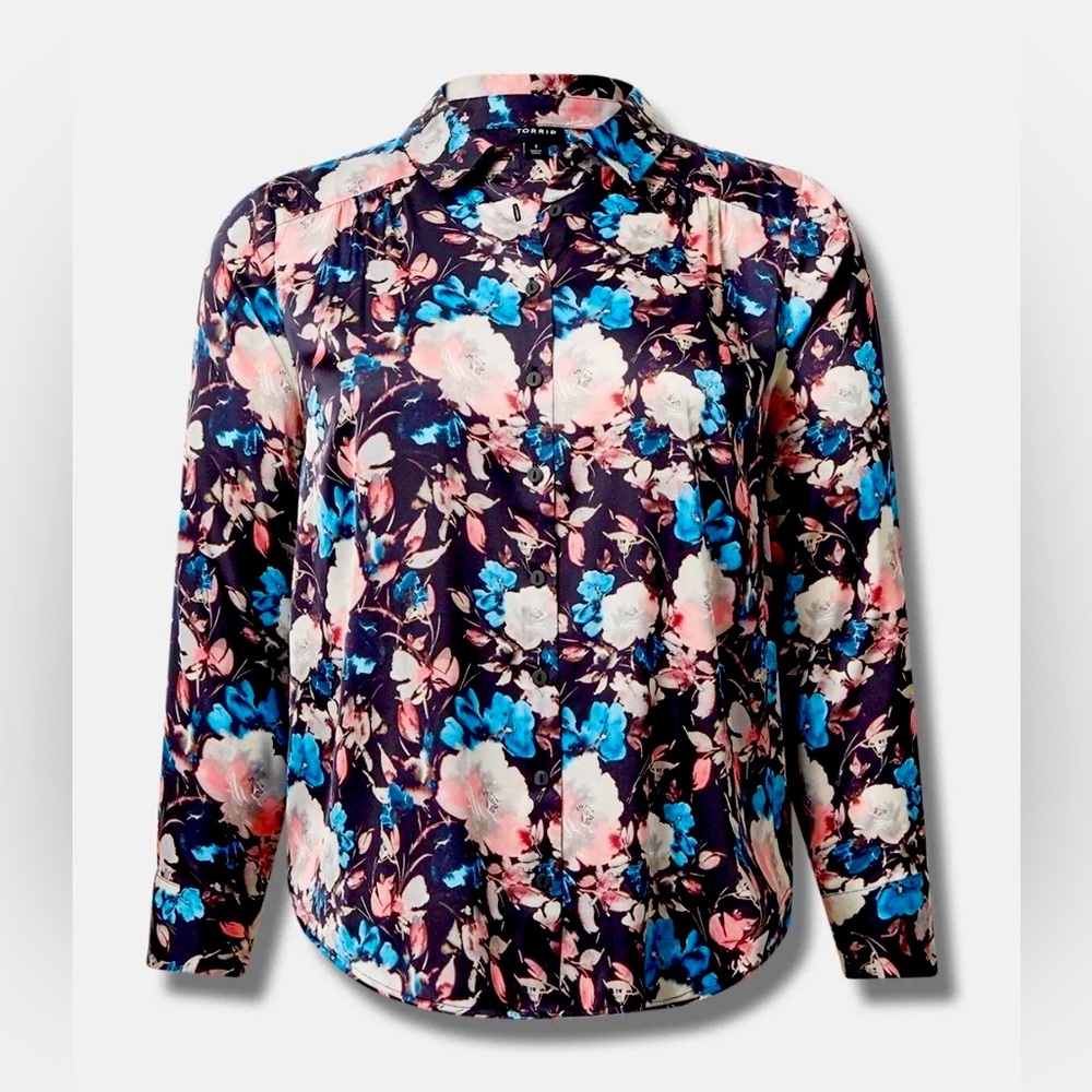 Torrid Madison Floral Button-Up Long Sleeve Shirt Multi Plus 1X